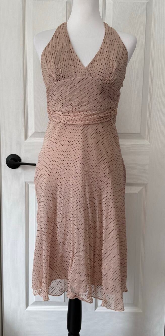 BCBGMAXAZRIA Women's Mauve Swiss Dot Halter Silk Blend Y2K Dress Size 8